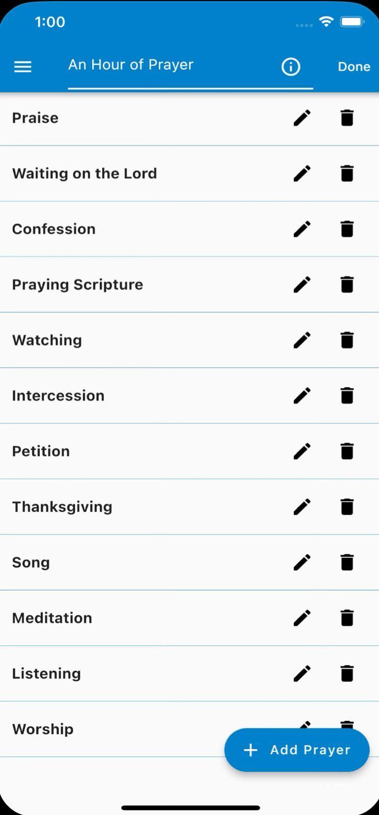 Time to Pray app screen from the supplied portfolio